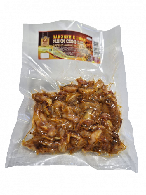 Ушки свиные варёно-копченые с чесноком 100 г