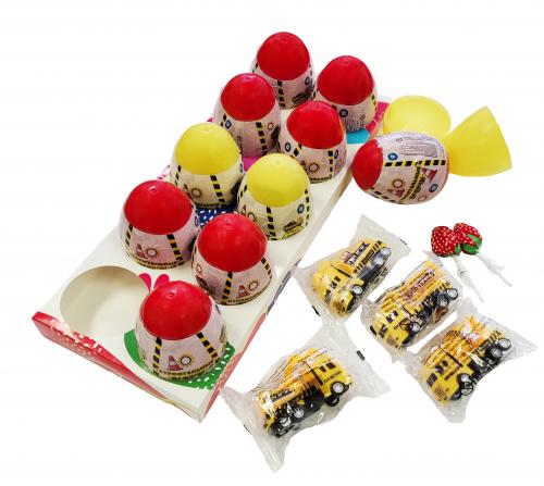 Пластиковое яйцо с карамелью и игрушкой «Строительные машины» 8*10*28г